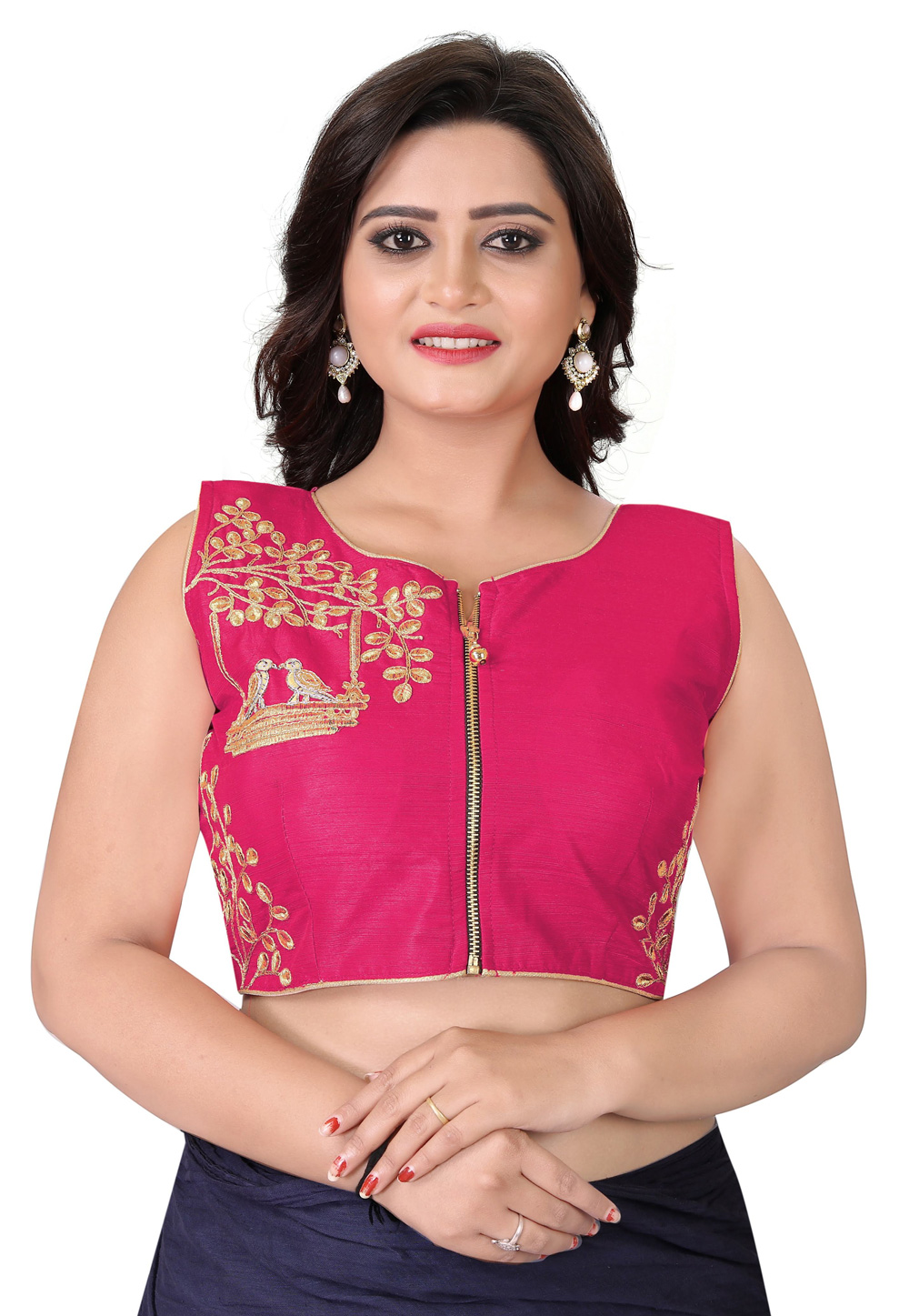 Magenta Silk Embroidered Readymade Blouse 181003