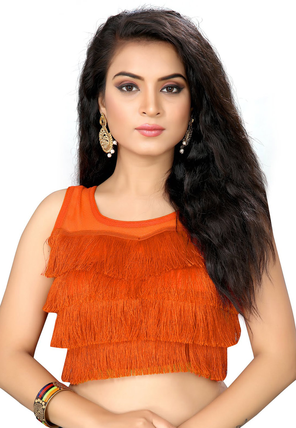 Orange Silk Readymade Blouse 181019