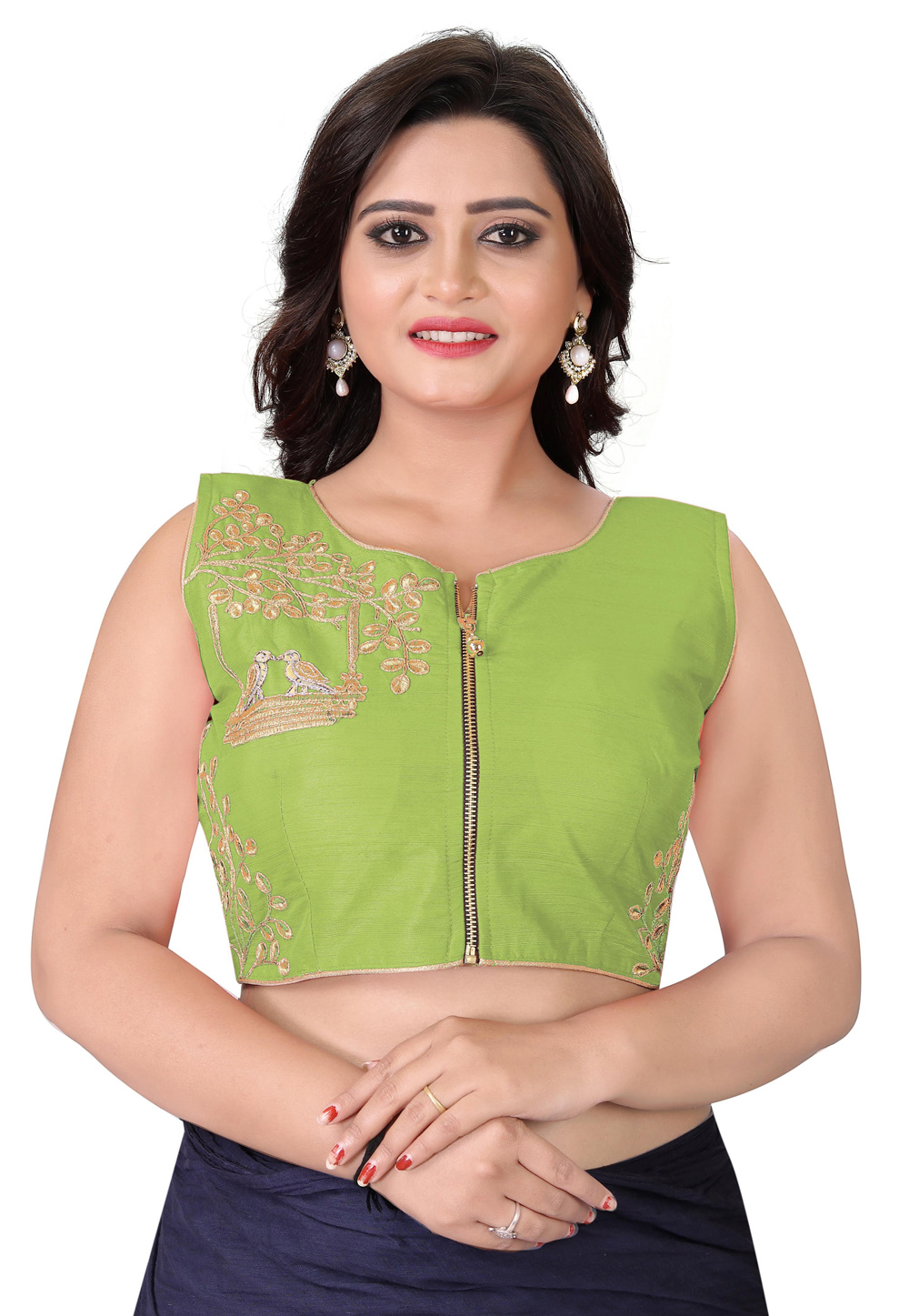 Green Silk Readymade Blouse 181022