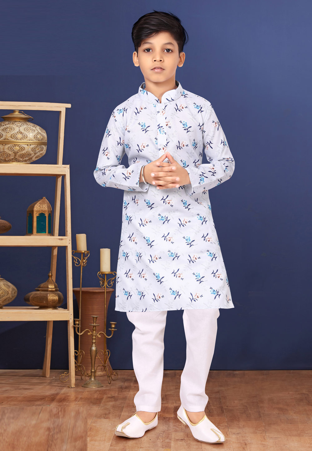 Off White Cotton Kids Kurta Pajama 271923