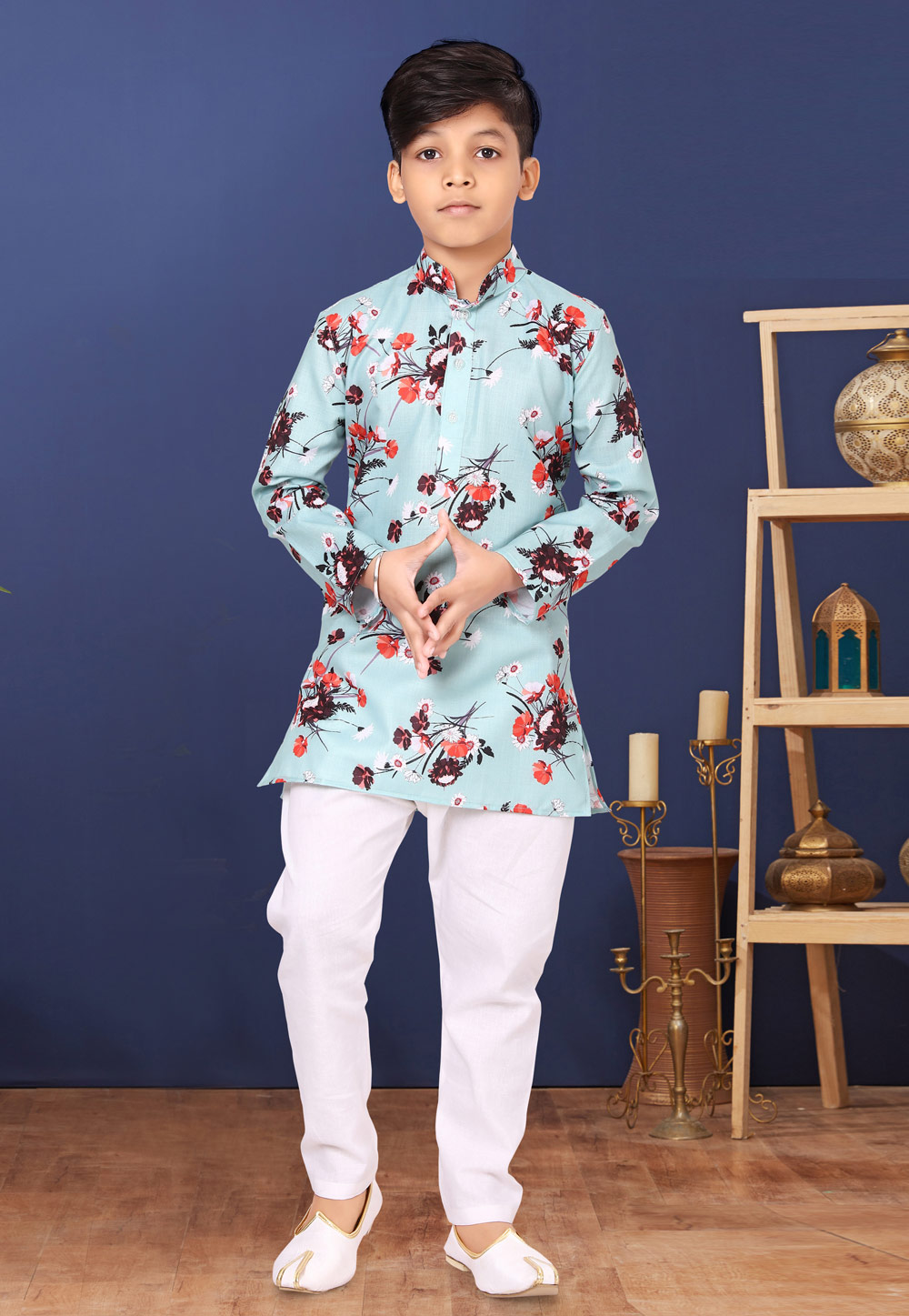 Sky Blue Cotton Kids Kurta Pajama 271924