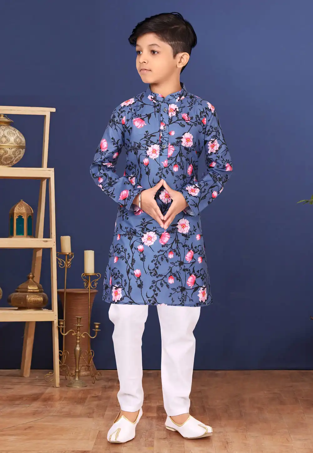 Blue Cotton Kids Kurta Pajama 271925