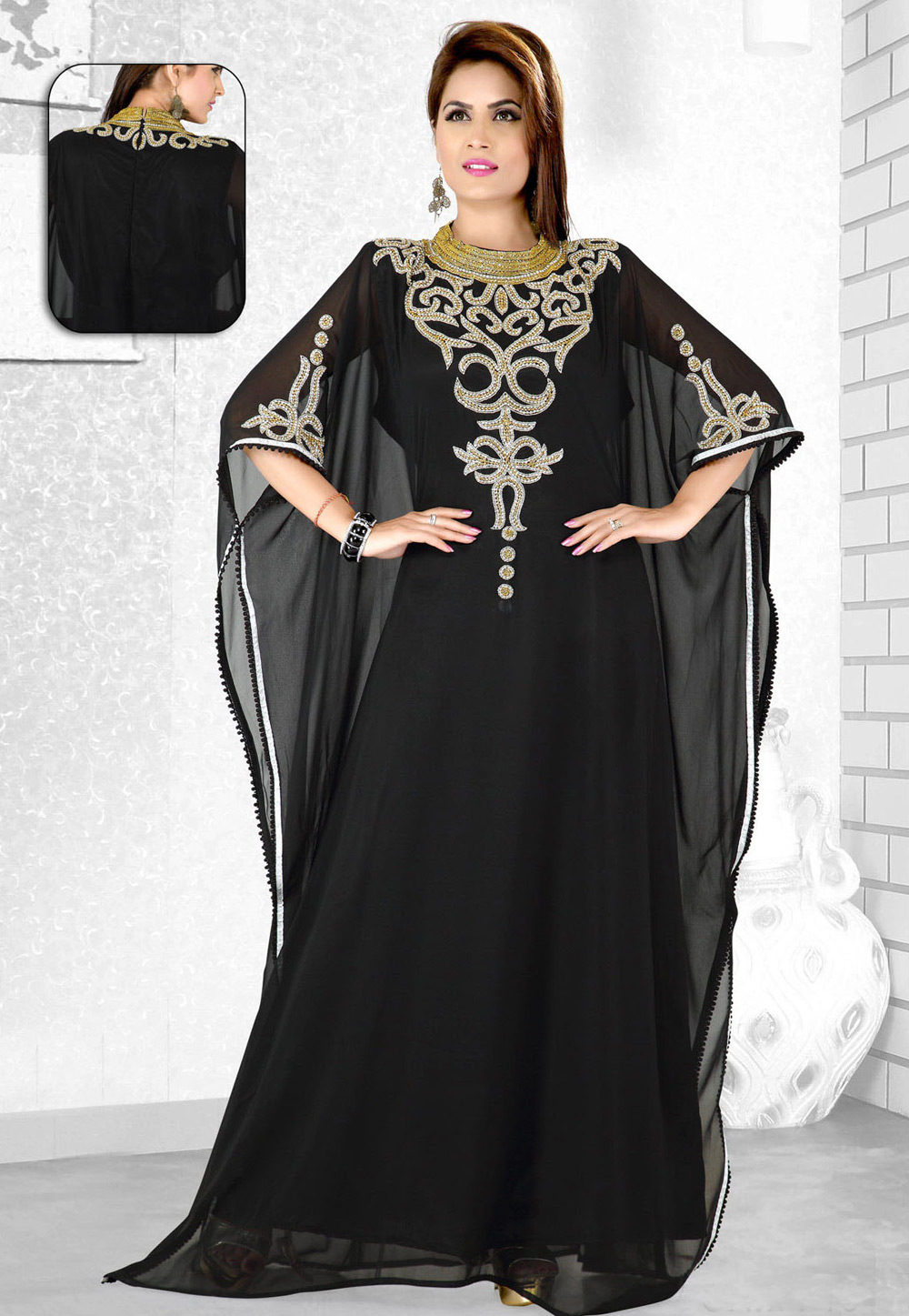Black Faux Georgette Embroidered Readymade Farasha 194094