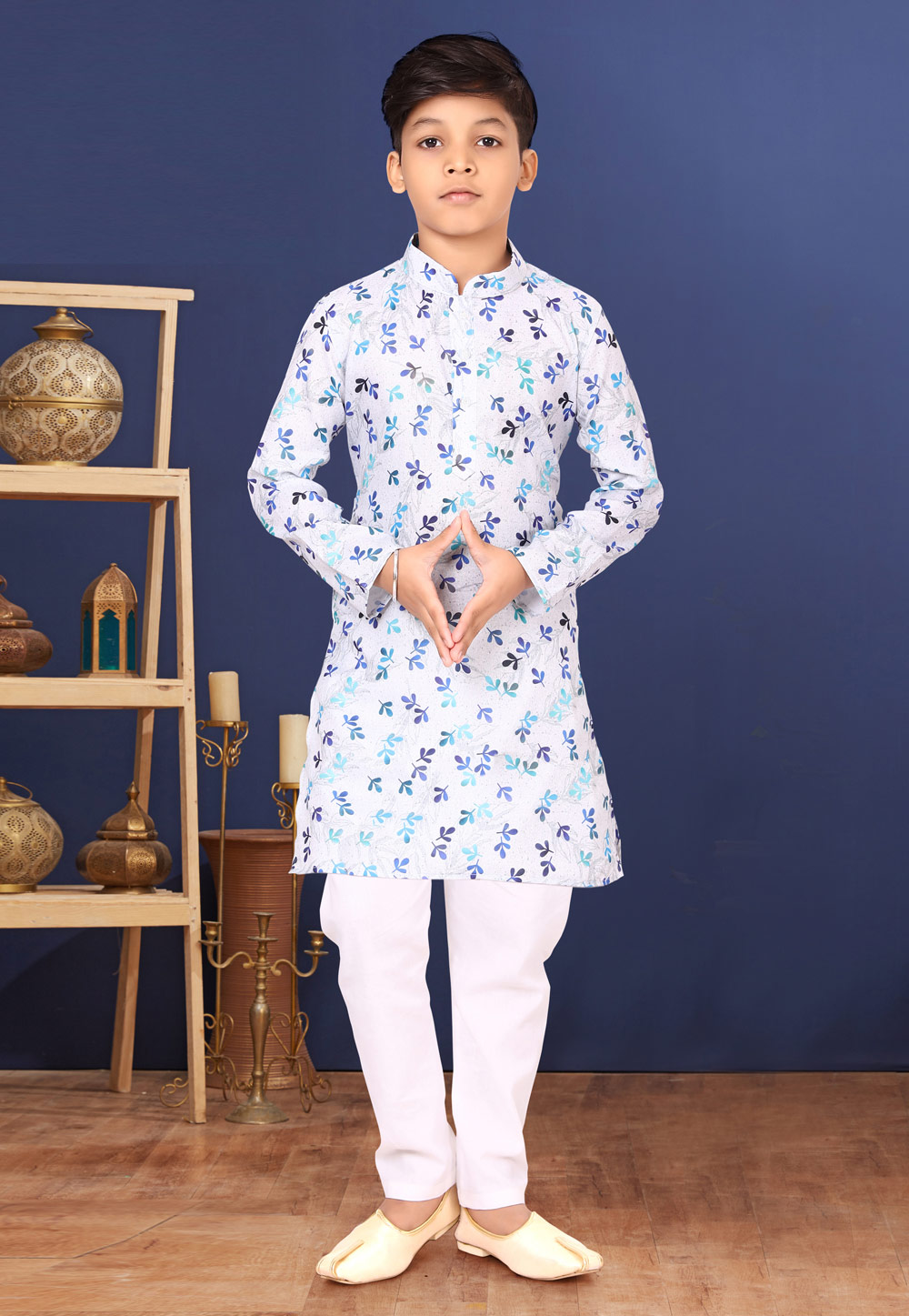Off White Cotton Kids Kurta Pajama 271927