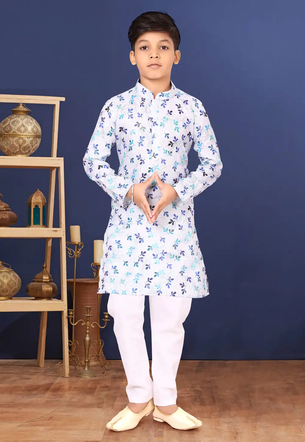 Off White Cotton Kids Kurta Pajama 271927