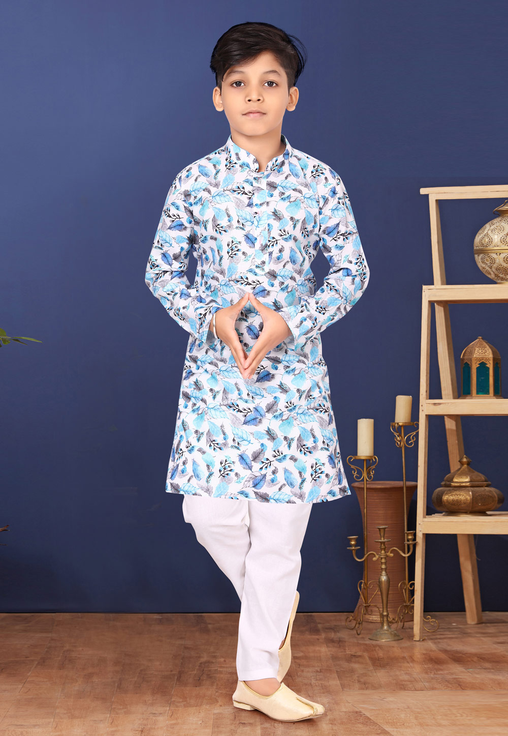 Off White Cotton Kids Kurta Pajama 271928