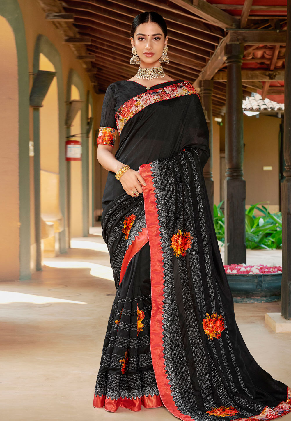 Black Georgette Festival Wear Saree 184720