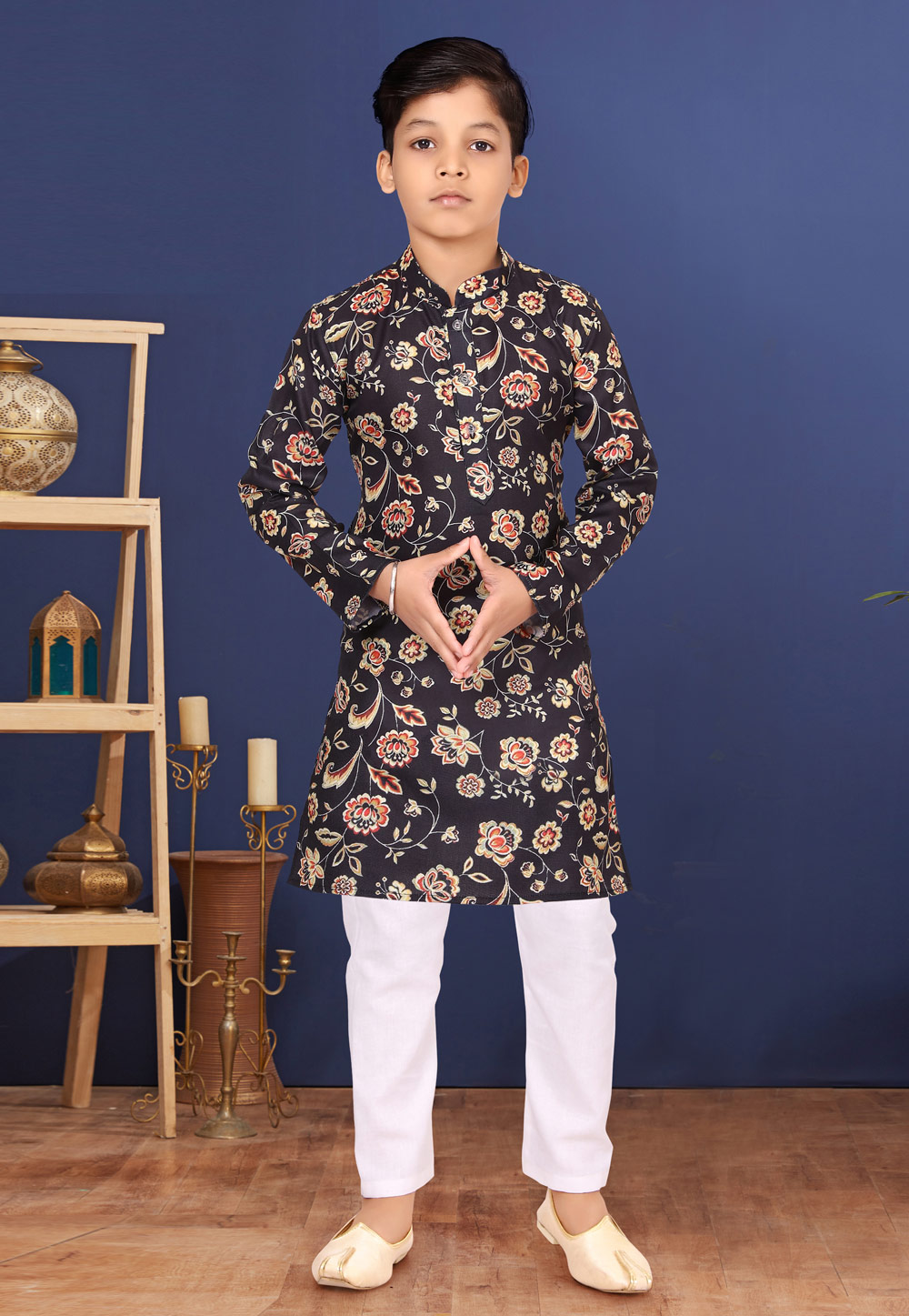 Black Cotton Kids Kurta Pajama 271931