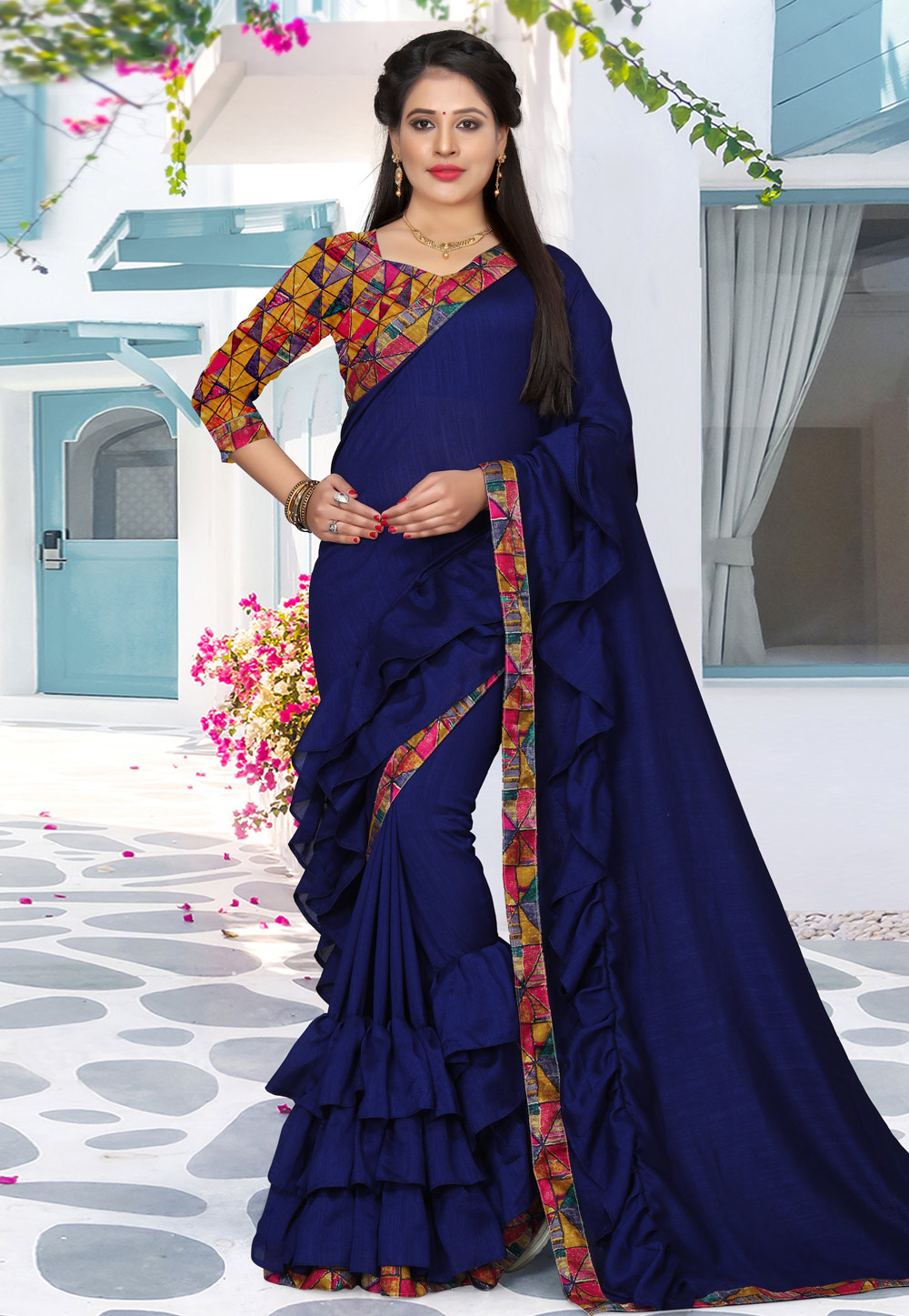 Blue Silk Festival Wear Saree 156789