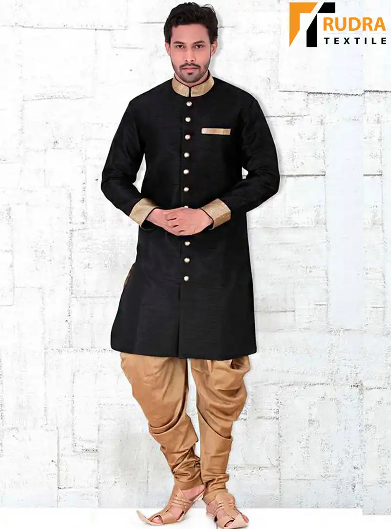 Black Banglori Silk Readymade Indo Western Suit 72017