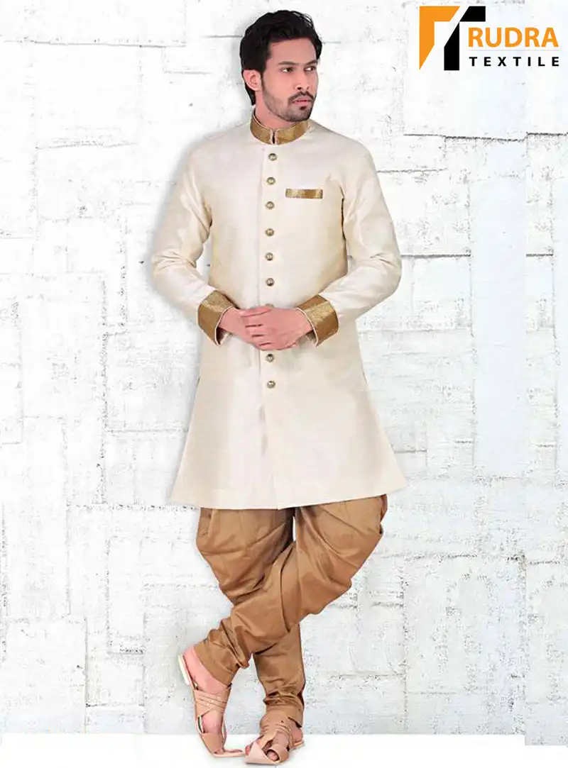 Cream Banglori Silk Readymade Indo Western Suit 72018