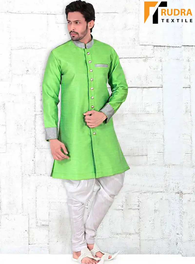 Green Banglori Silk Readymade Indo Western Suit 72028