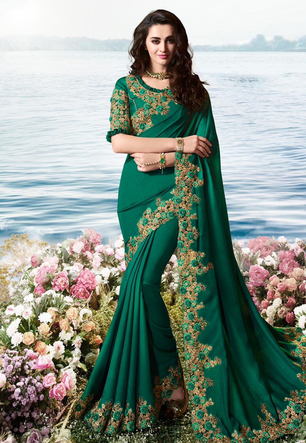Teal Green Viscose Festival Wear Saree 200466