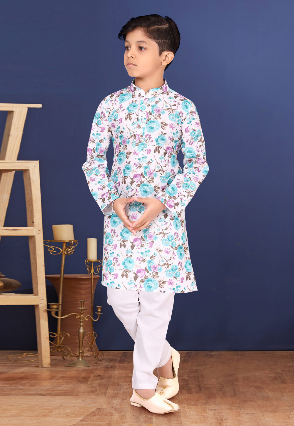 White Cotton Kids Kurta Pajama 271933