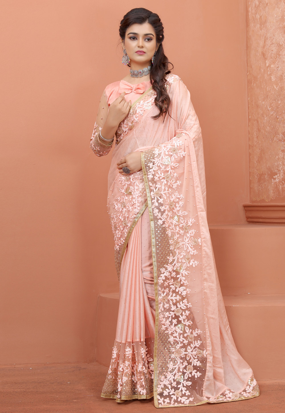 Peach Silk Saree With Blouse 247561
