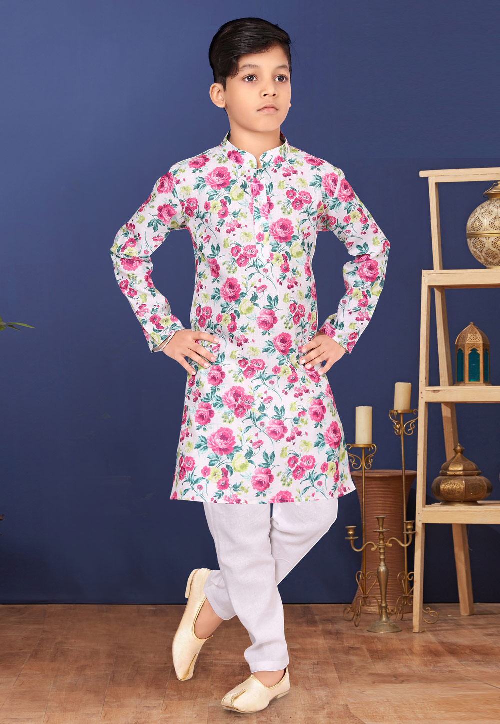 White Cotton Kids Kurta Pajama 271934