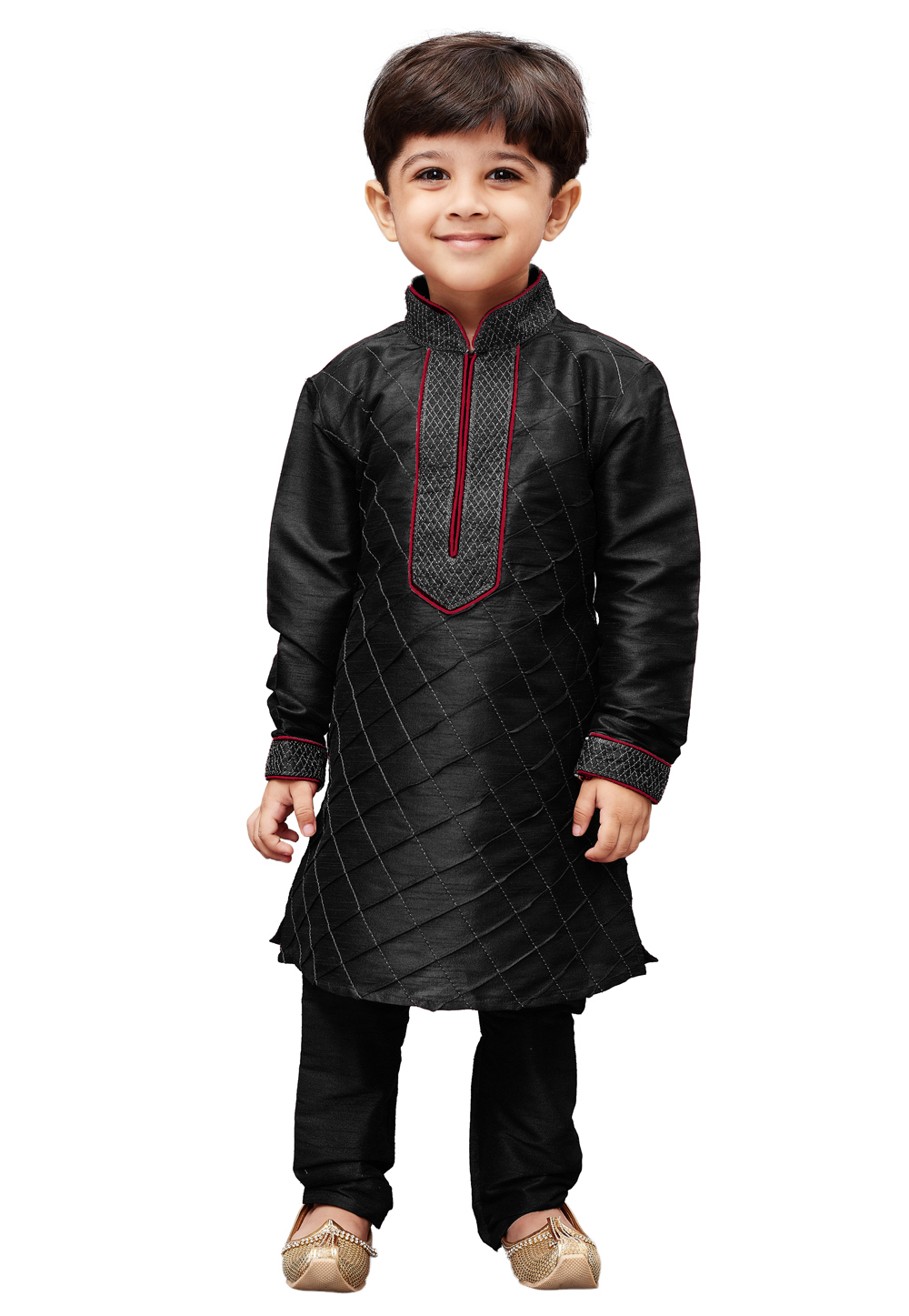Black Cotton Kids Readymade Kurta Pajama 169924