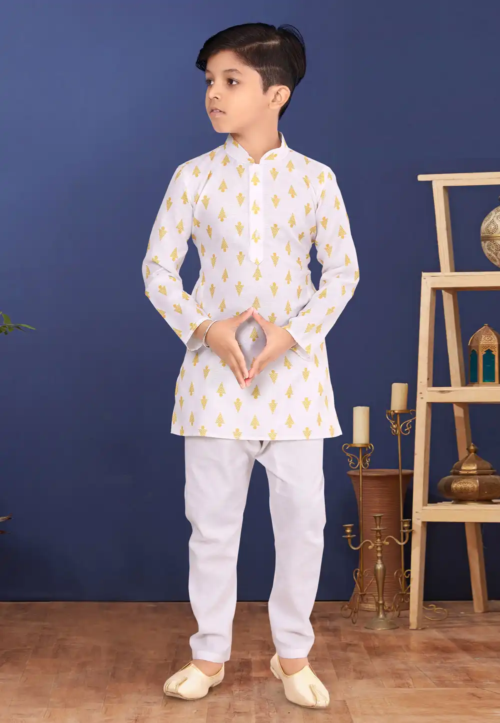 Off White Cotton Kids Kurta Pajama 271936