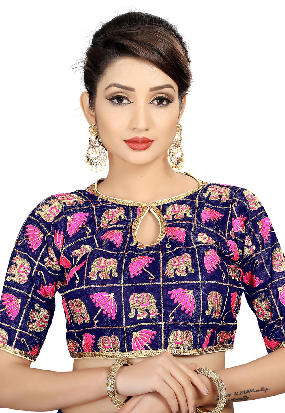 Navy Blue Satin Readymade Blouse 169370