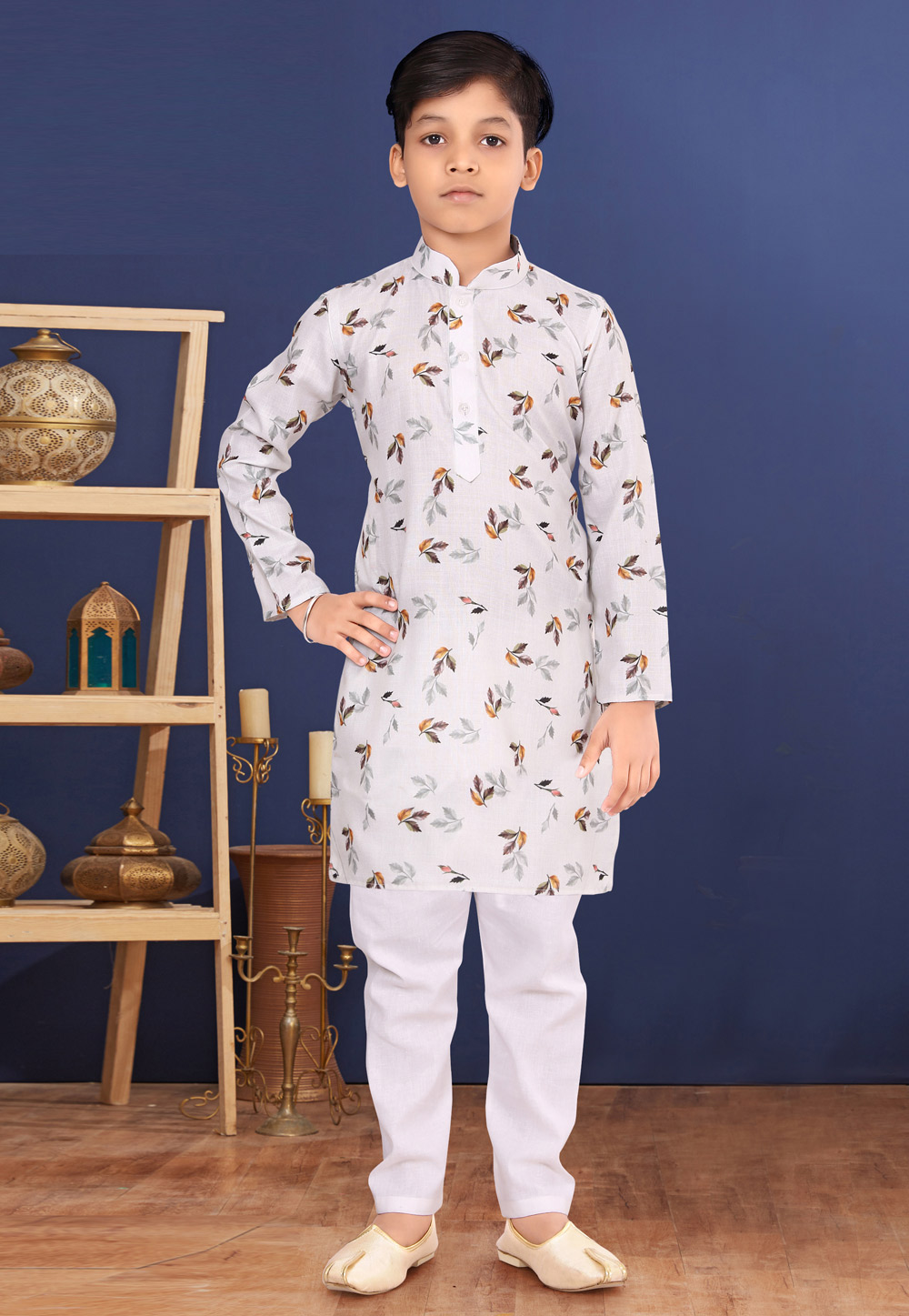 Off White Cotton Kids Kurta Pajama 271937