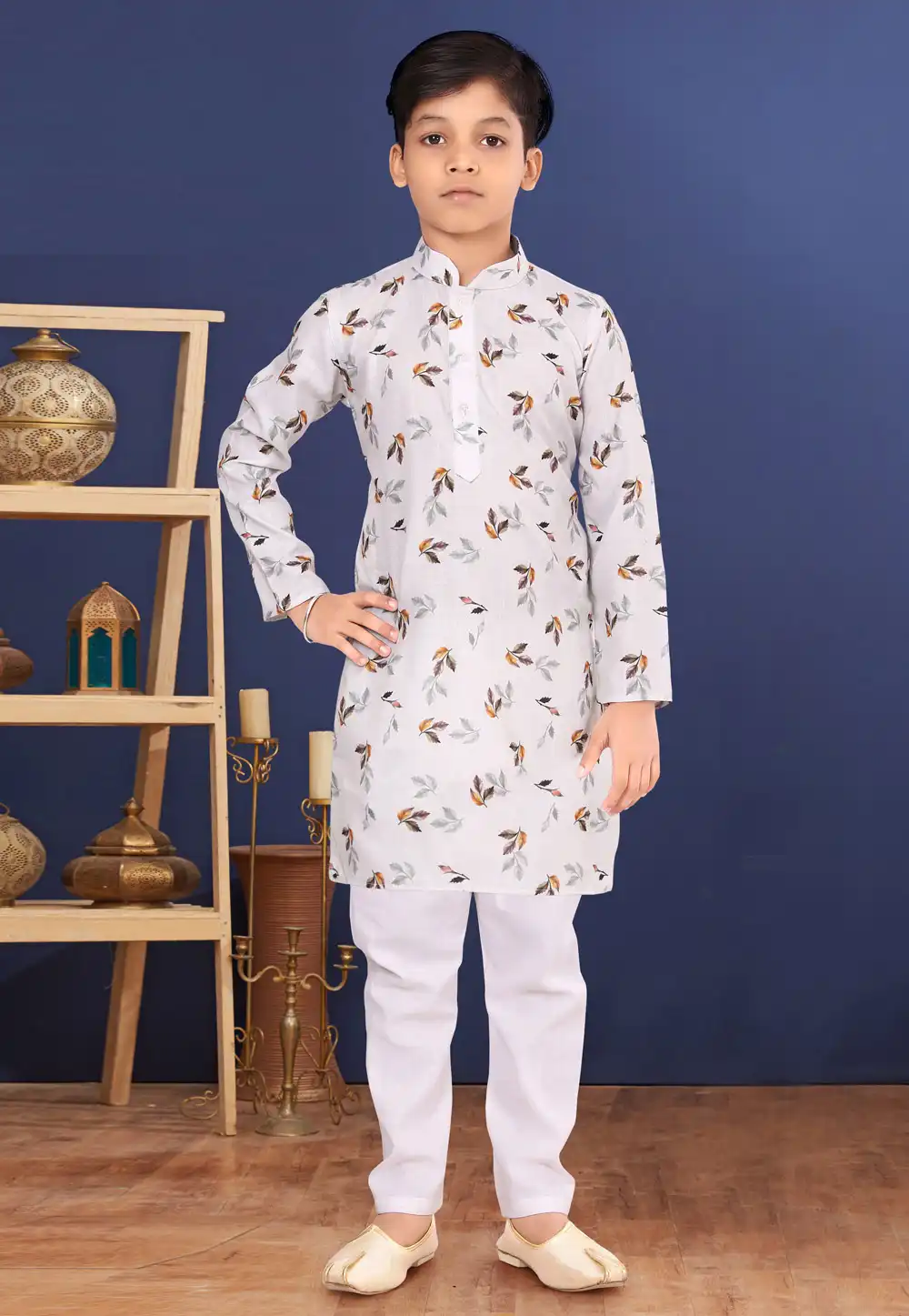 Off White Cotton Kids Kurta Pajama 271937