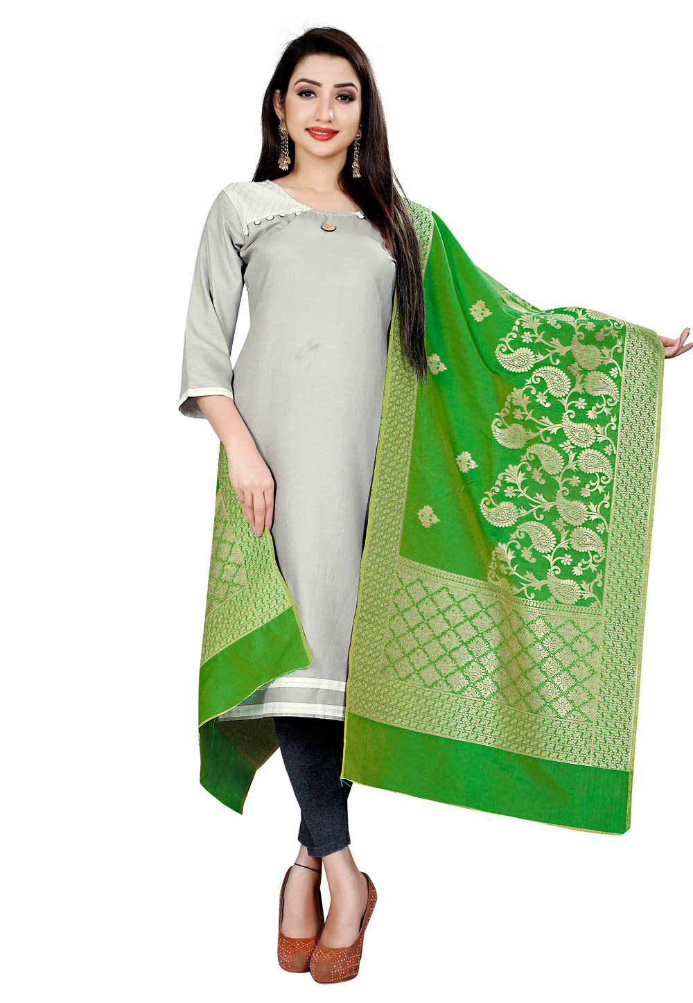 Green Jacquard Dupatta 169315