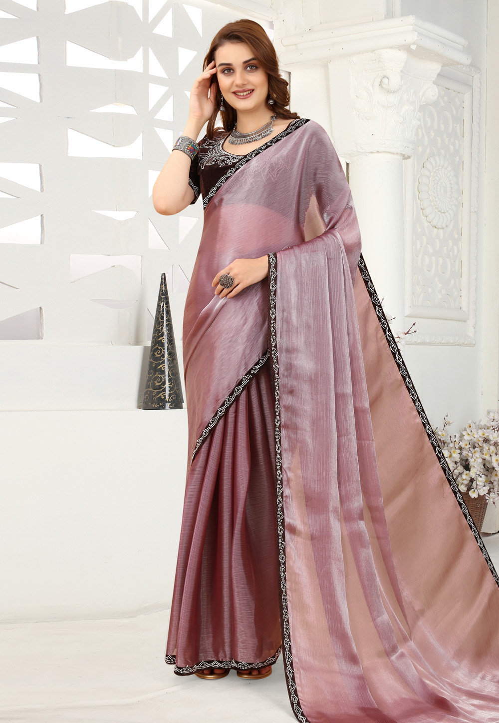 Pink Organza Saree With Blouse 249044
