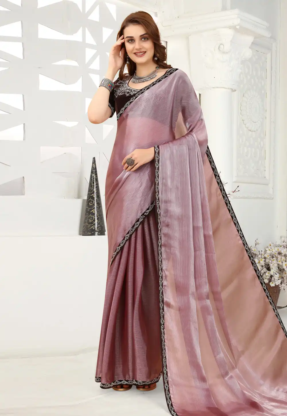 Pink Organza Saree With Blouse 249044