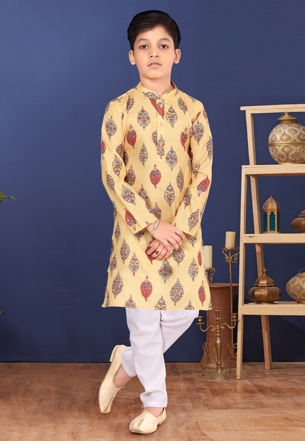 Yellow Cotton Kids Kurta Pajama 271938