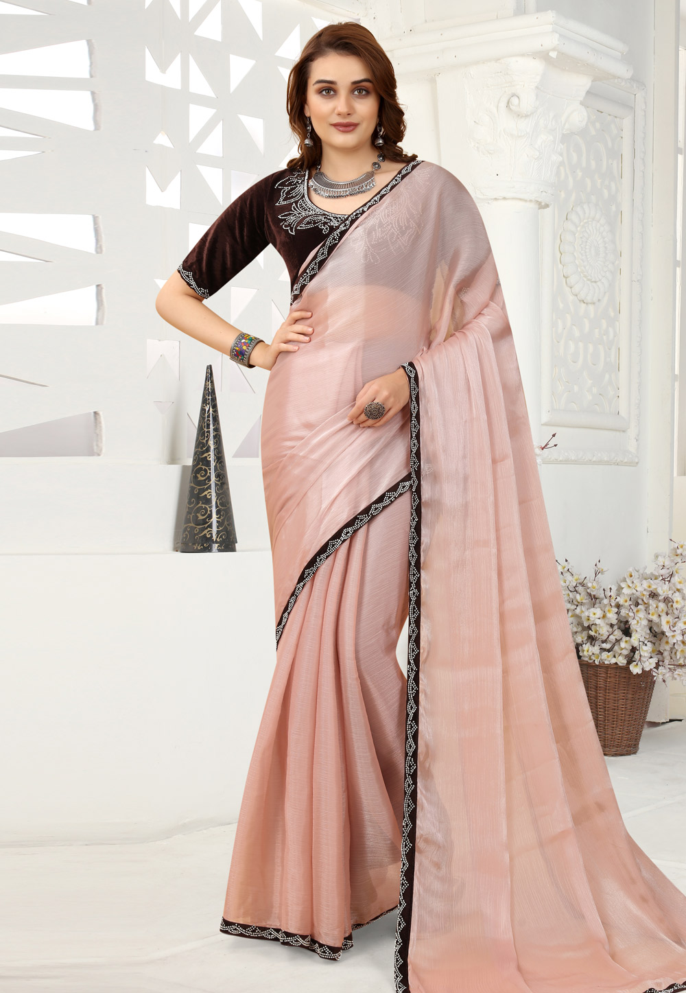 Peach Organza Saree With Blouse 249045