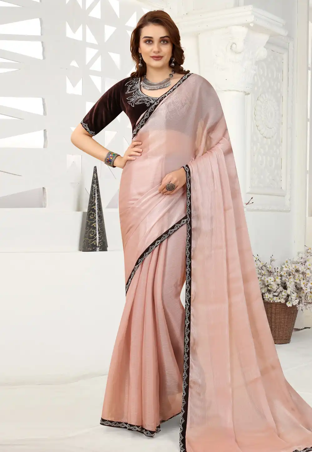 Peach Organza Saree With Blouse 249045