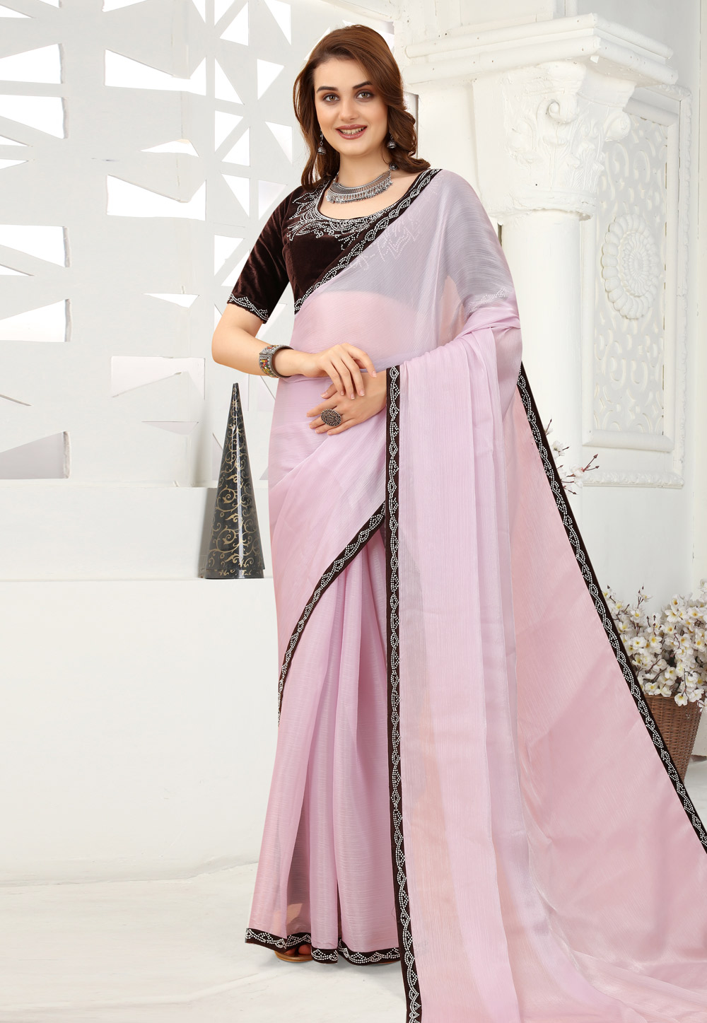 Pink Organza Saree With Blouse 249047