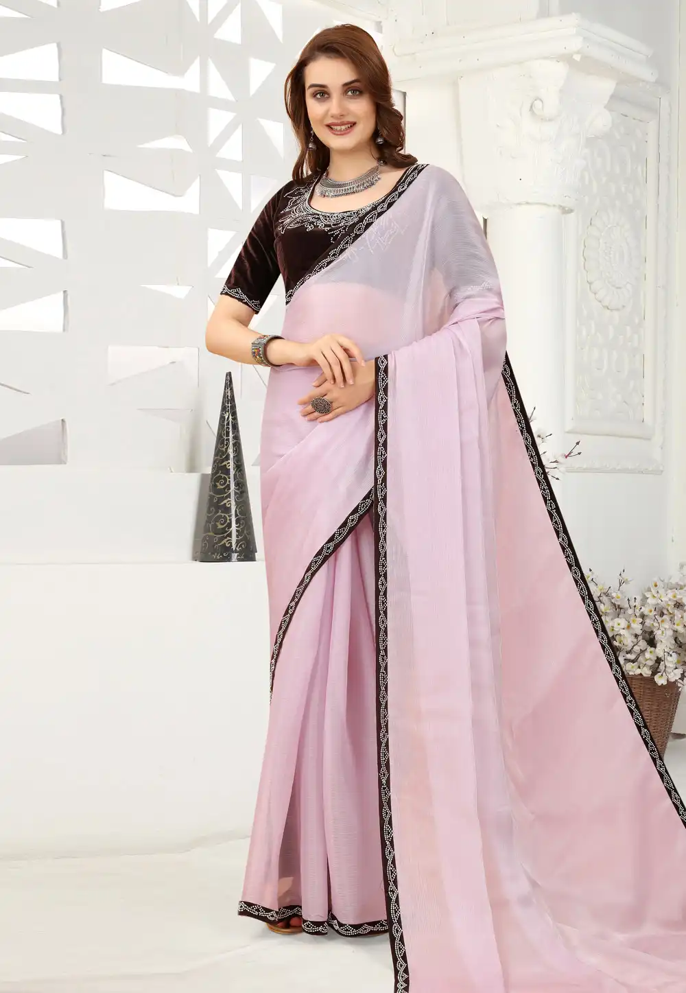 Pink Organza Saree With Blouse 249047