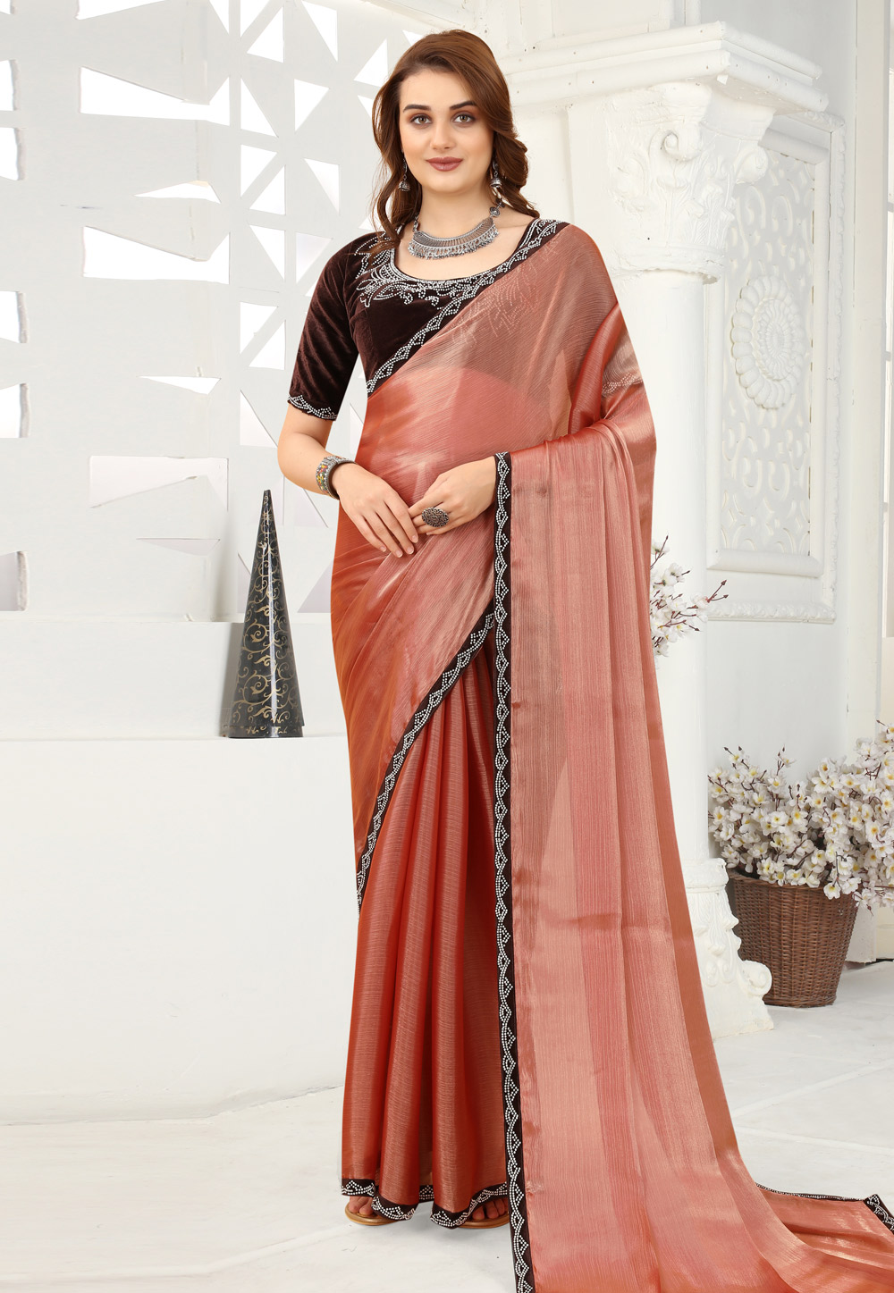 Rust Organza Saree With Blouse 249049