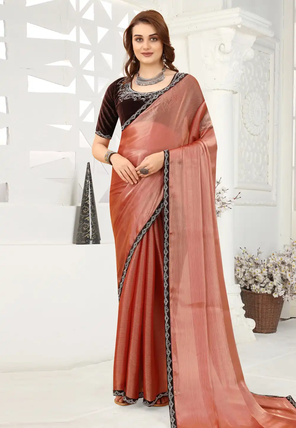 Rust Organza Saree With Blouse 249049