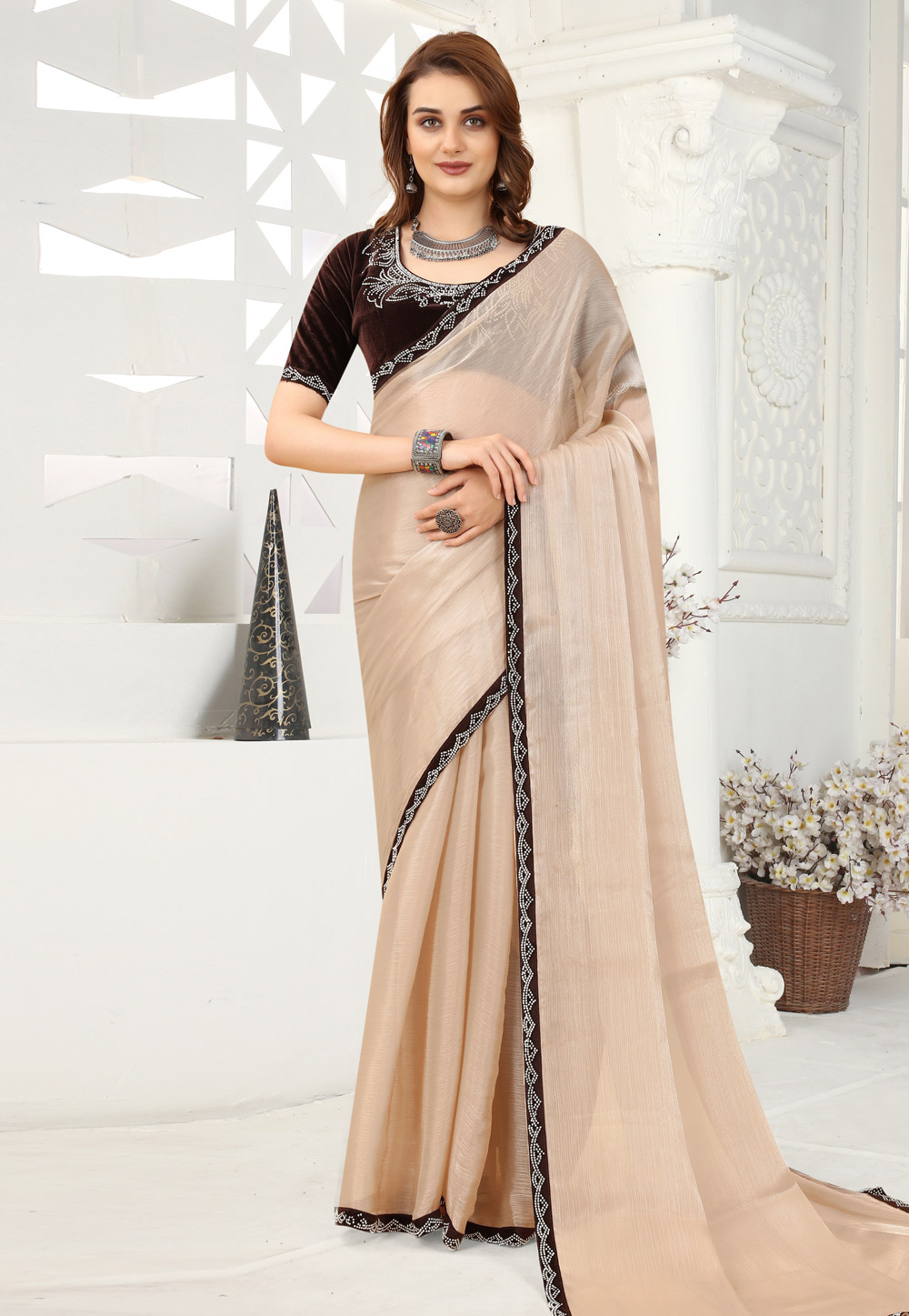 Beige Organza Saree With Blouse 249050