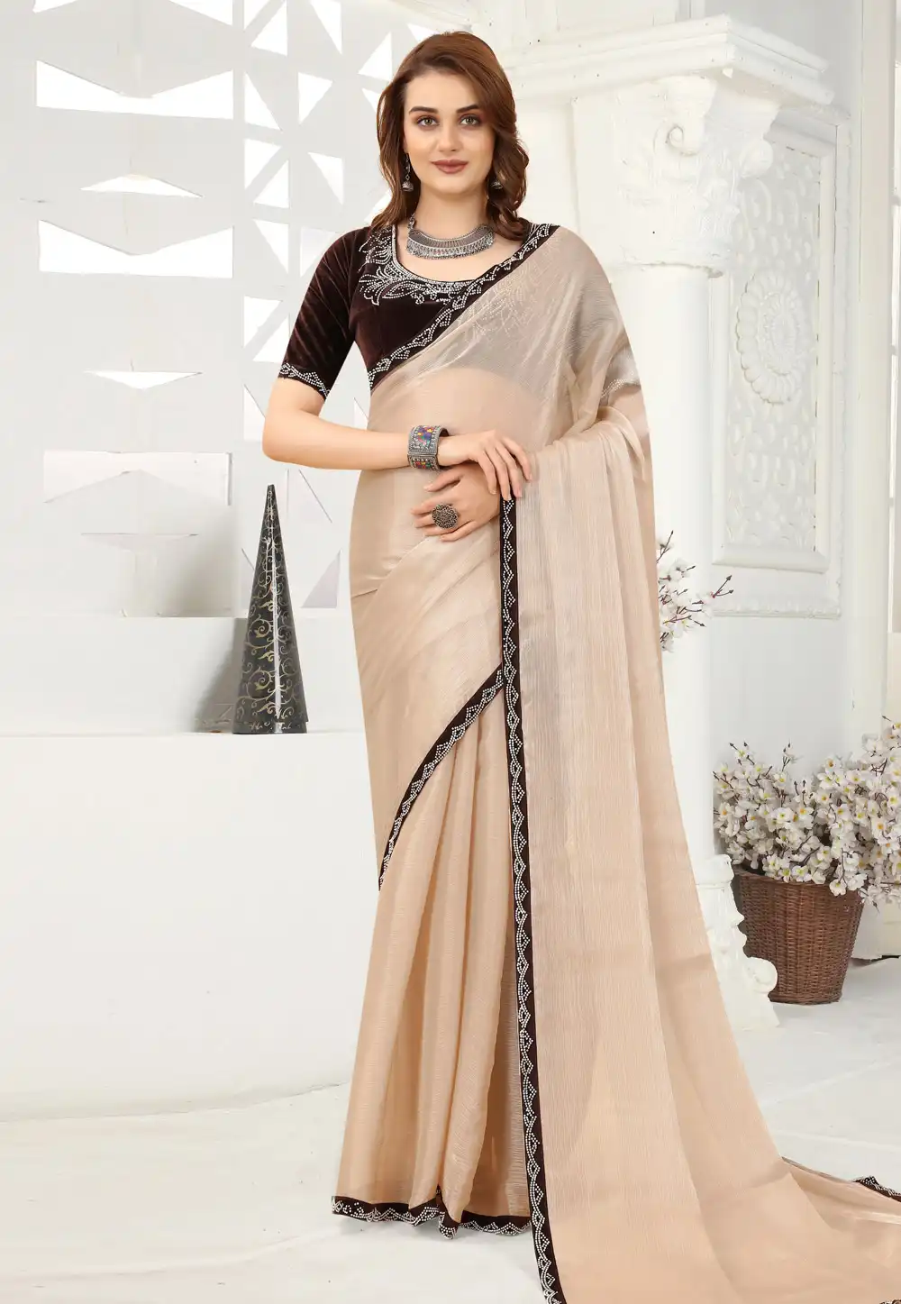 Beige Organza Saree With Blouse 249050