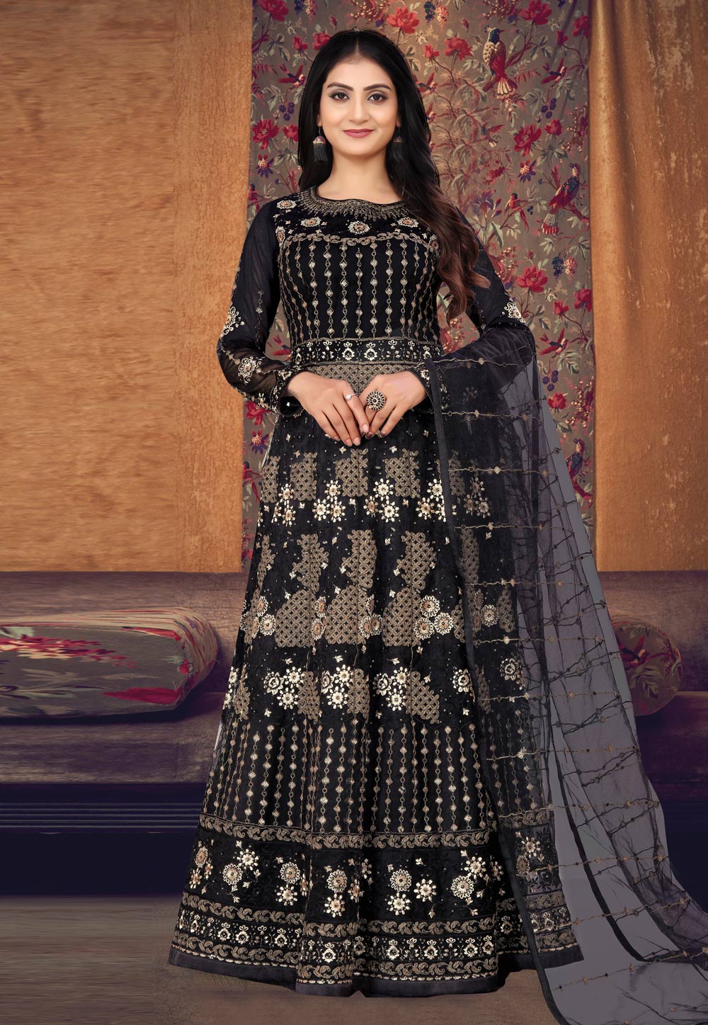Black Net Abaya Style Anarkali Suit 260122