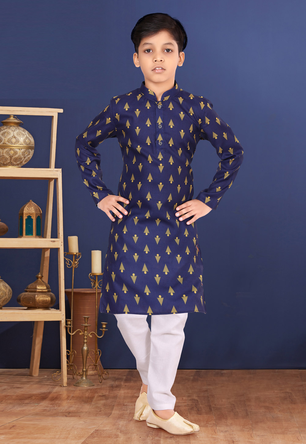 Navy Blue Cotton Kids Kurta Pajama 271939