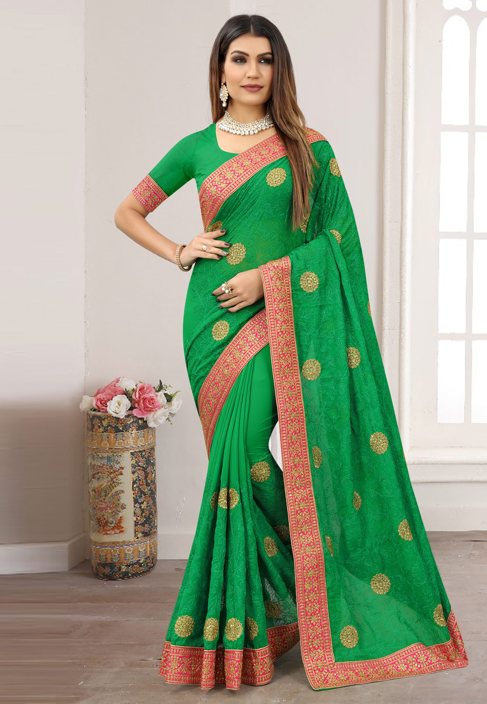 Green Georgette Saree With Blouse 249530