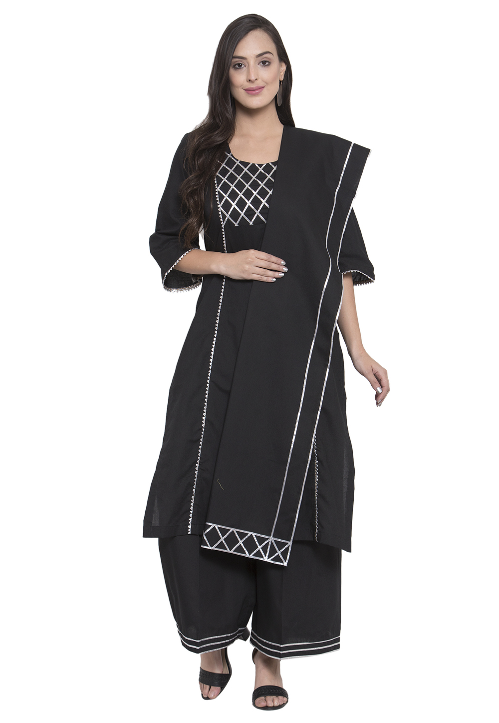 Black Rayon Readymade Palazzo Suit 195006