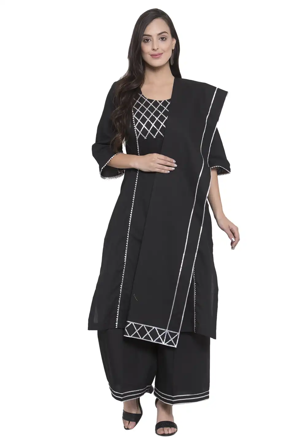 Black Rayon Readymade Palazzo Suit 195006