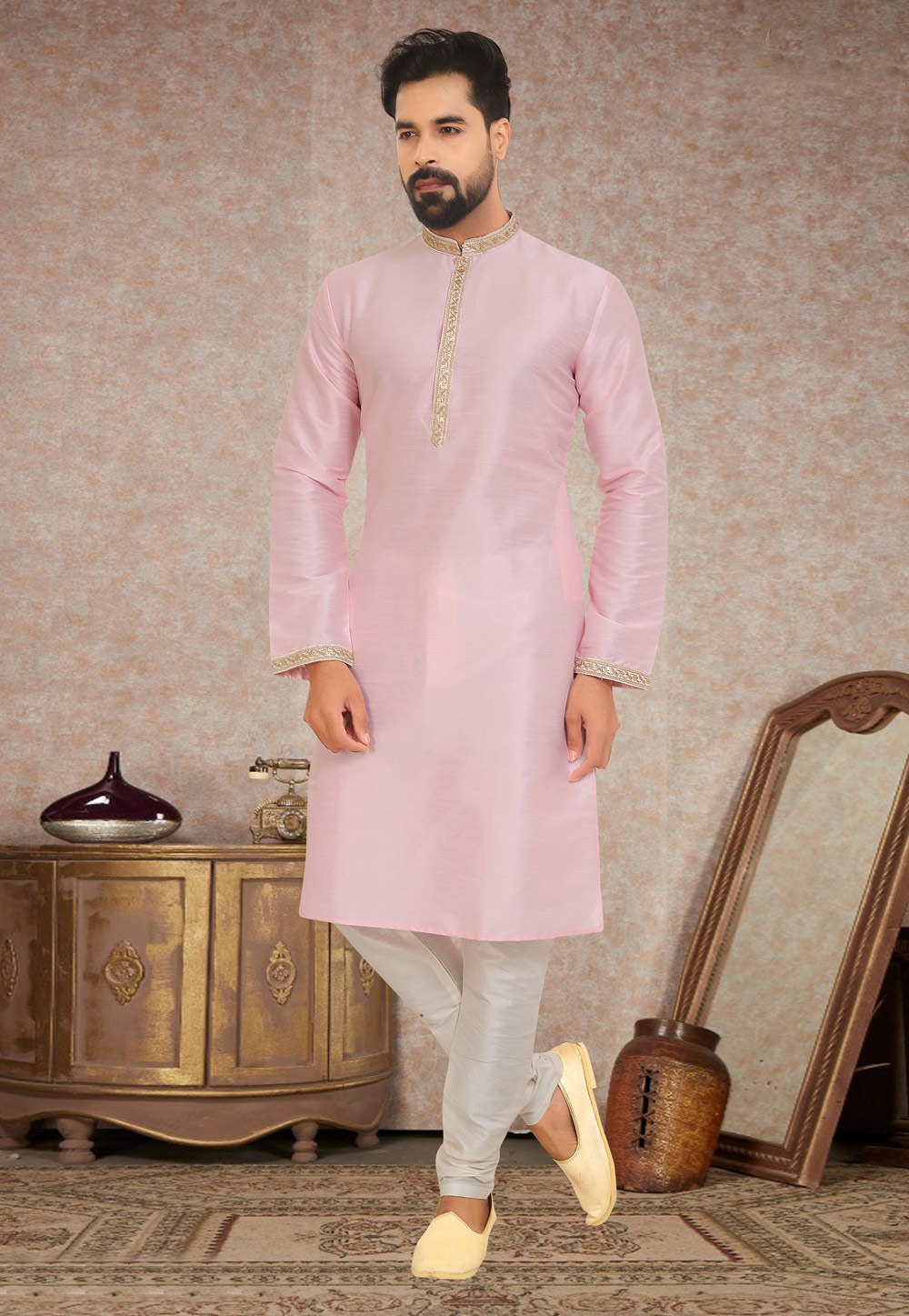Pink Dupion Silk Kurta Pajama 245226