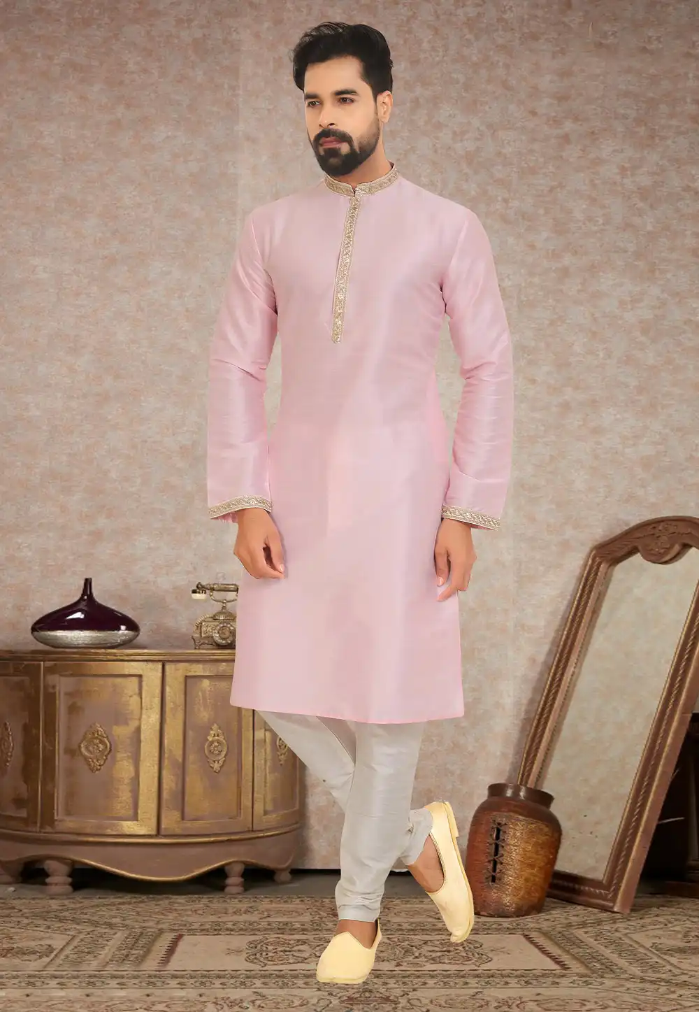 Pink Dupion Silk Kurta Pajama 245226