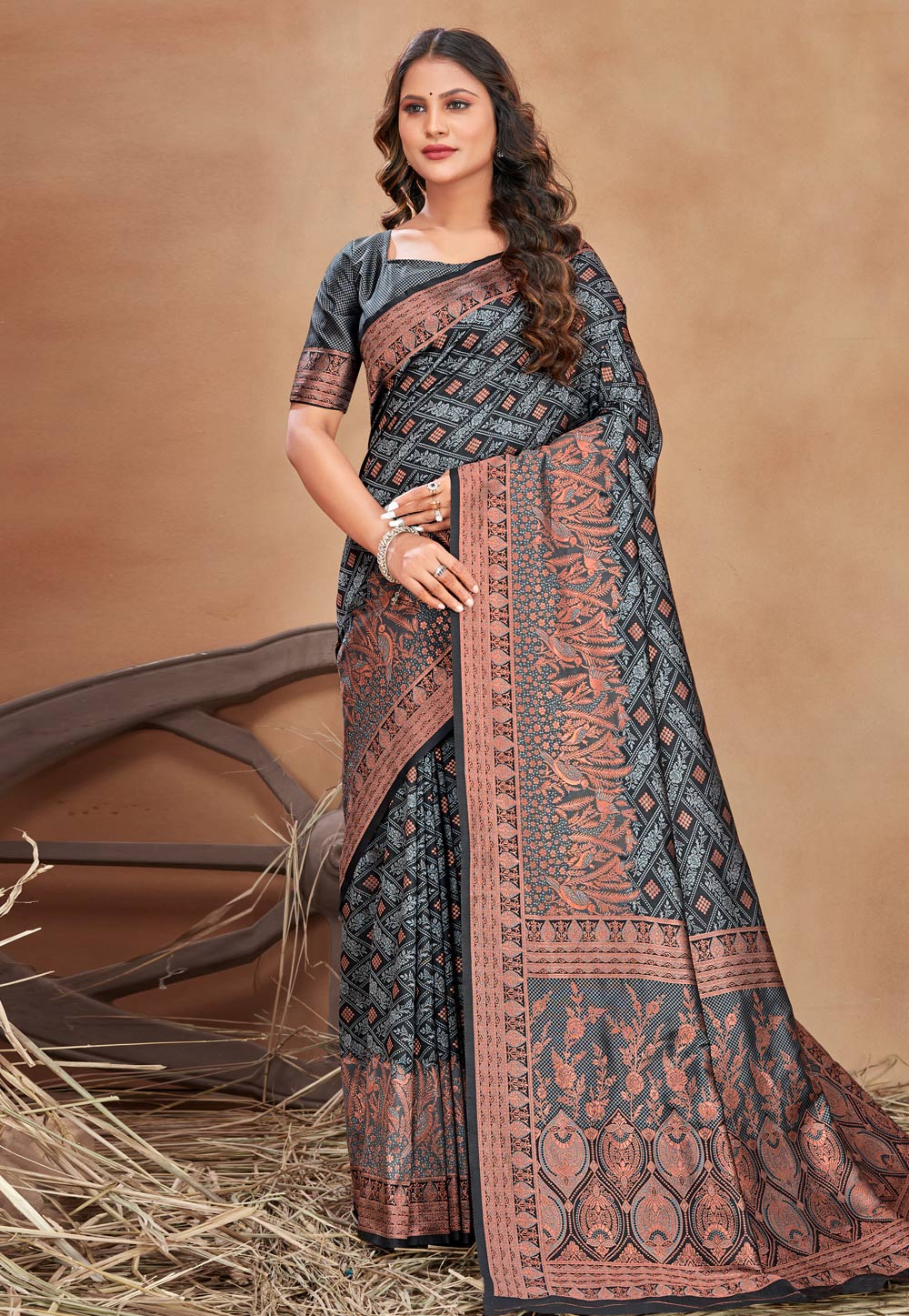 Grey Satin Silk Saree With Blouse 263272