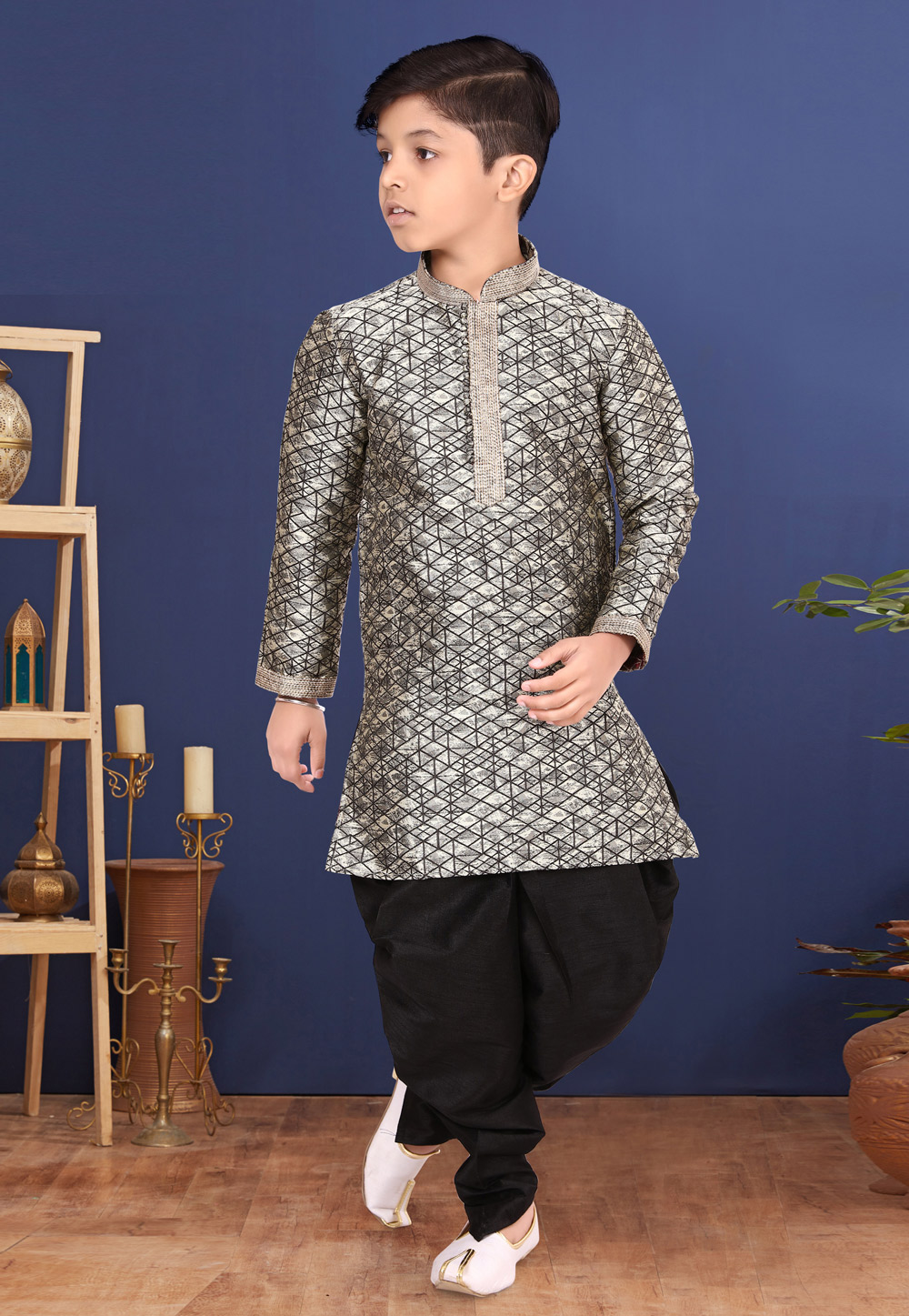 Black Jacquard Silk Kids Kurta Pajama 271942