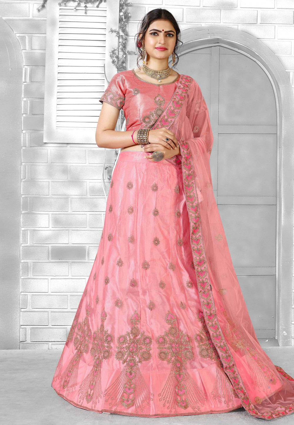 Pink Net Circular Lehenga Choli 169971