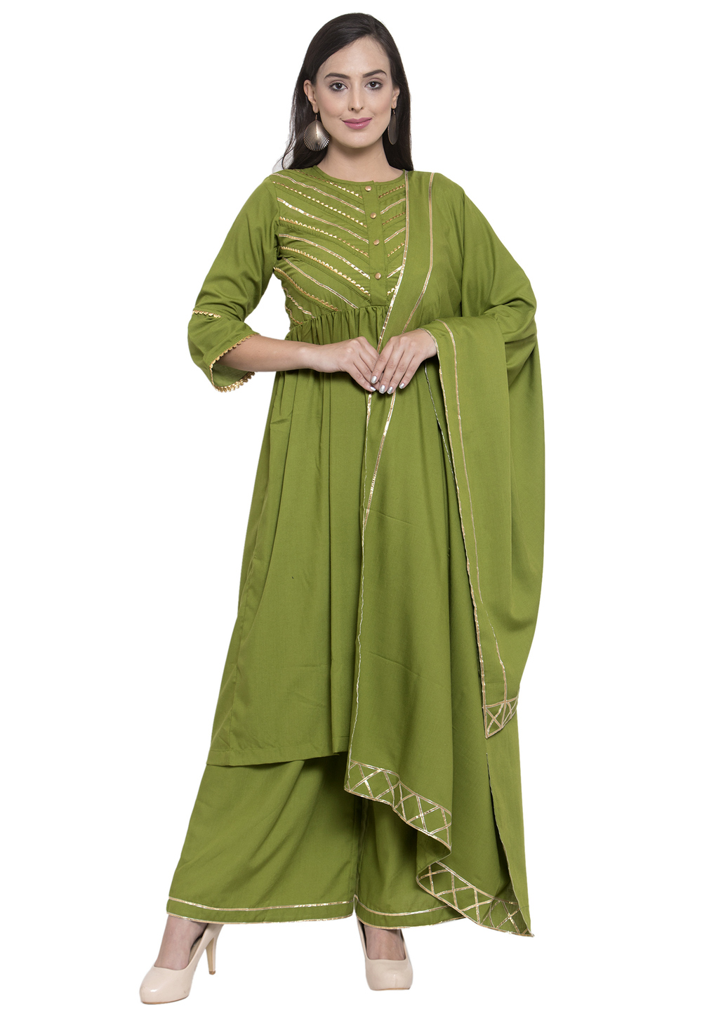 Green Viscose Readymade Palazzo Suit 195008