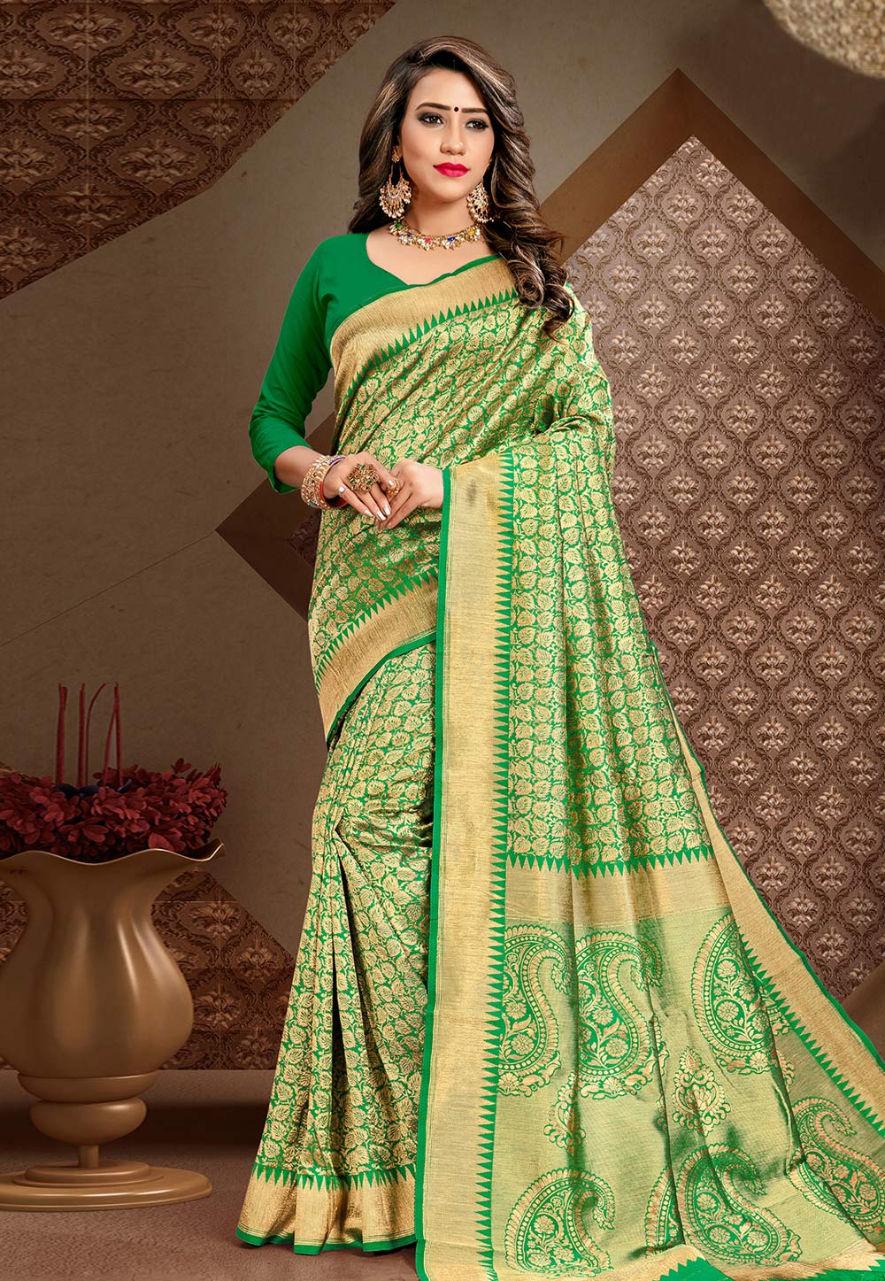 Green Banarasi Silk Festival Wear Saree 170078