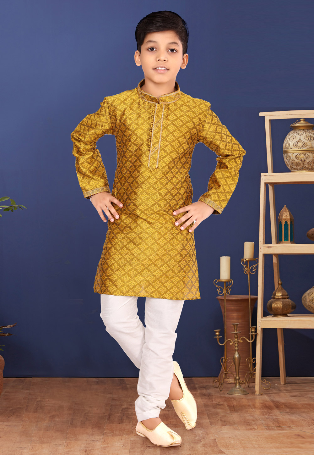 Mustard Dupion Kids Kurta Pajama 271944